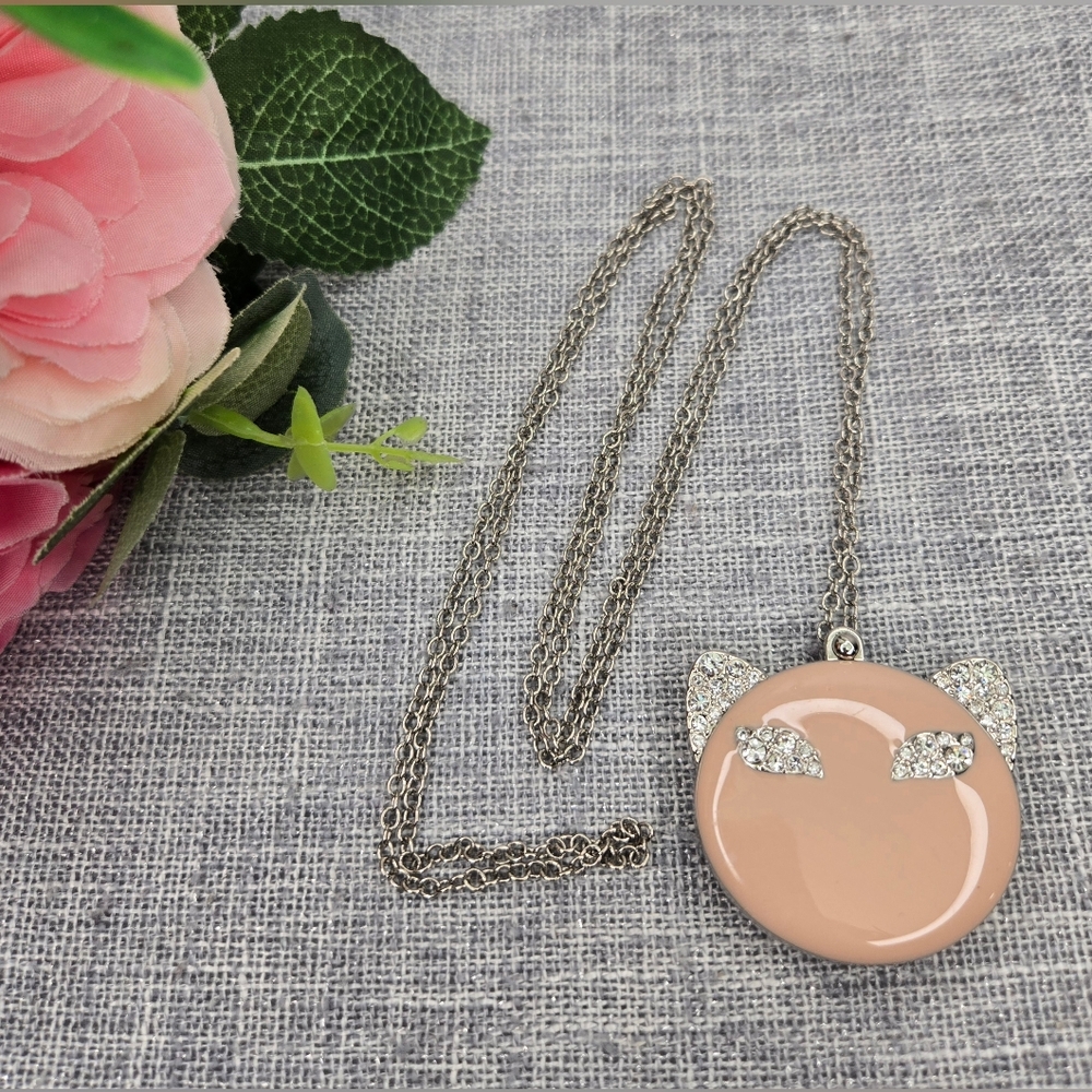 Kate Perry Meow Enamel Locket Pendant Woth Silver Chain